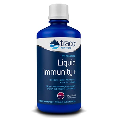 Trace Minerals | Liquid Immunity+ with Elderberry, Zinc, Vitamins C & D, Ionic Trace Minerals | Fast Absorbing, Sugar Free Immune Support, Gluten Free, Vegetarian Certified | Mixed Berry | 30 oz