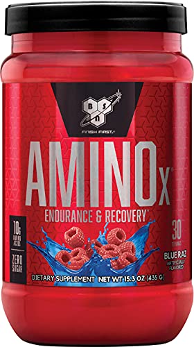 BSN Amino X Muscle Recovery & Endurance Powder with BCAAs, Intra Workout Support, 10 Grams of Amino Acids, Keto Friendly, Caffeine Free, Flavor: Blue Raz, 30 Servings (Packaging May Vary)