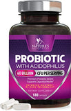 Probiotics, 60 Billion CFU per Serving, Probiotic with Prebiotics for Digestive & Immune Health Support for Women & Men - Nature's Supplement is Shelf Stable, Soy, Dairy & Gluten Free - 180 Capsules
