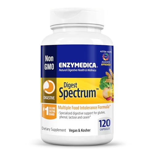 Enzymedica Digest Spectrum, Enzymes for Multiple Food Intolerances, Breaks Down Problem Foods, 120 Capsules