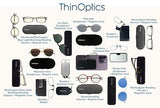 ThinOptics Universal Case and Readers Rectangular Reading Glasses, Silver Black Metal Pod with Black Frames, 2