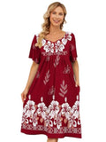 UDFORSK Moomoo Dresses for Women Plus Size Nightgowns for Women House Dresses for Elderly Grandma Pajamas Mumu Dresses Cotton Sleepwear Short Sleeve Lounge Dress for Women Moo moos Wine Red XL