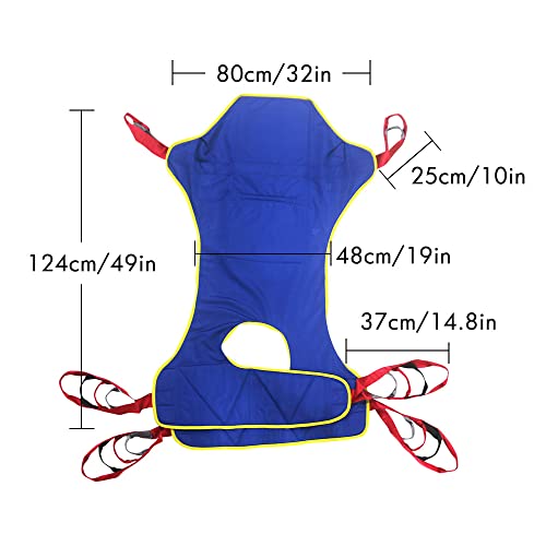 BUYHAO Full Body Patient Lift Sling, Head and Back Support, Toileting Transfer Slings, Split Legs with Commode Opening, 5 Handles, 6 Straps, Lifting Sling Medium Compatible with Various of Lifts