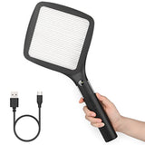 mafiti 2 in 1 Electric Fly Swatter Rechargeable with Flashlight Mosquito Zapper Bug Zapper Racket Fly Killer Indoor Outdoor Light Camping Accessories (Black)