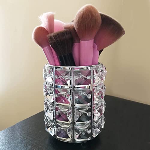 LUGUNU Makeup Brush Holder Organizer Golden Crystal Bling Personalized Gold Comb Brushes Pen Pencil Storage Box Container (Crystal Pot-Sliver)