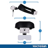 YOCTOSUN Rechargeable Headband Magnifier with 2 LED Lights and 5 Detachable Lenses 1X,1.5X,2X,2.5X,3.5X, Hands-Free Head Magnifying Glasses for Close Work, Jewelry Work, Watch Repair, Arts & Crafts