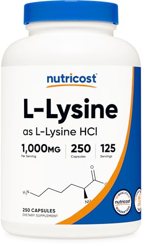 Nutricost L-Lysine 1000mg, 250 Capsules - 500mg Per Cap, Gluten Free, Non-GMO