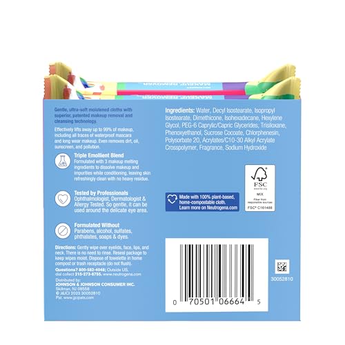 Care with Pride Neutrogena Makeup Remover Cleansing Towelettes, 25 Count, Twin Pack