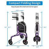 Planetwalk Premium 3 Wheel Rollator Walker for Seniors - Ultra Lightweight Foldable Walker for Elderly, Aluminum Three Wheel Mobility Aid, Dark Purple