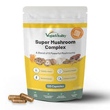 Vegan Vitality Mushroom Complex Capsules Supplement - 120 Capsules with Lions Mane, Reishi, Chaga, Cordyceps, Shitake and Maitake - for Brain, Energy, Focus & Memory Support