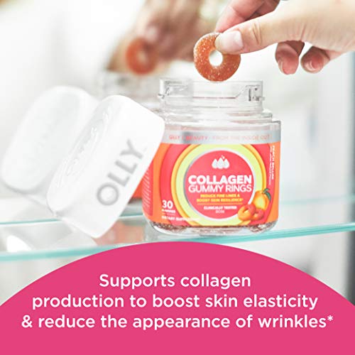 OLLY Collagen Gummy Rings, 2.5g of Clinically Tested Collagen, Boost Skin Elasticity & Reduce Wrinkles, Adult Supplement, Peach Flavor, 30 Count