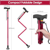 Medicane Walking Cane for Men & Women, Lightweight Adjustable Foldable Cane for Seniors & Adults, Comfortable Handle Collapsible Walking Canes, Heavy Duty Sturdy Crutches Ultra-Strong Support - Red