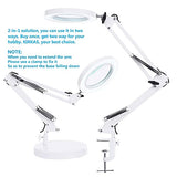 5X Magnifying Glass with Light and Stand, KIRKAS 2-in-1 Real Glass Lens Magnifying Desk Lamp with Clamp, 3 Color Modes, Stepless Dimmable Magnifier Light for Close Work Repair Reading Crafts- White