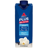 Atkins Creamy Vanilla PLUS Protein Shake, 30g Protein, Low Glycemic, 1g Net Carb, 1g Sugar, Keto Friendly