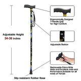 LIXIANG Walking Cane with Replacement Base-Folding Cane,Adjustable Colorful Walking Stick for Men & Women with Comfortable T-Handle,Stylish Balancing Mobility Aid,Black Flower