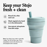 STOJO Collapsible Travel Cup With Straw - Aquamarine, 16oz / 470ml - Reusable To-Go Pocket Size Silicone Cup for Hot and Cold Drinks - Perfect for Camping and Hiking - Microwave & Dishwasher Safe