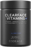 Codeage Clearface Pantothenic Acid, Niacin Supplement, Vitamins A, C, D3, E, Probiotics, Zinc, Riboflavin, Thiamin, L-Lysine HCL & Omega-3, Niacinamide, Skin Botanical Blend - Non-GMO - 90 Capsules