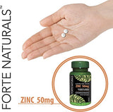 FORTE NATURALS 60 Zinc Supplements Specially Formulated for Sensitive Stomachs, Vitamins for Adults Daily Supplement Vegan 50mg, Non GMO, Easy to Swallow Zink Vitaminas