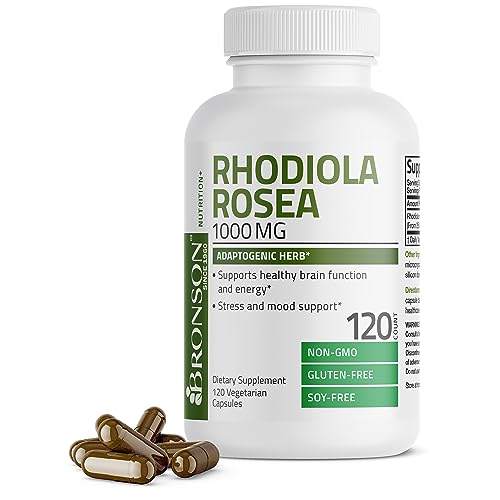 Bronson Rhodiola Rosea 1000mg Supplement - Adaptogenic Herb for Brain, Stress & Mood Support - Non-GMO, 120 Vegetarian Capsules