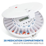 Med-E-Lert Premium Locking Automatic Pill Dispenser with Solid White Lid, 28 Slot Electronic Medication Organizer