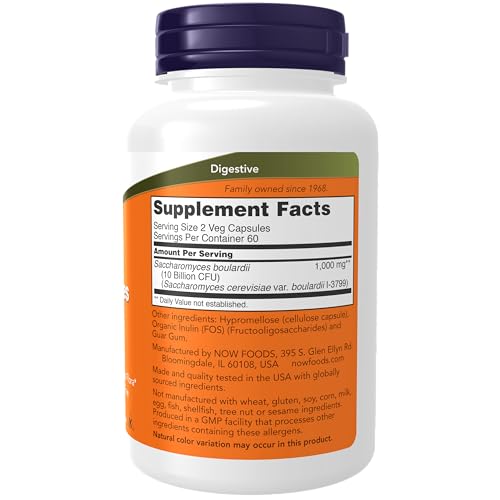 NOW Supplements, Saccharomyces Boulardii, 5 Billion CFU Probiotic, 120 Veg Capsules