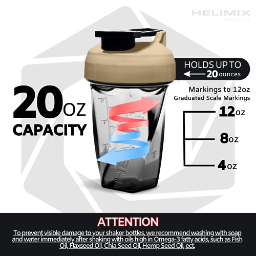 HELIMIX 1.5 Vortex Blender Shaker Bottle Holds Upto 20oz | No Blending Ball or Whisk | USA Made | Portable Pre Workout Whey Protein Drink Shaker Cup | Mixes Cocktails Smoothies Shakes | Top Rack Safe