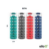 Ello Syndicate Glass Water Bottle with One-Touch Flip Lid, Grey , 20-ounce