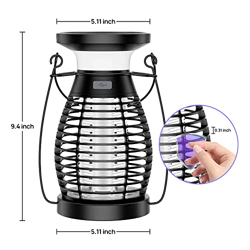 Solar Bug Zapper Outdoor Waterproof, Meilen Mosquito Zapper, Rechargeable Cordless Gnats Mosquitoes Flies Moths Killer for Camping Backyard Kitchen Home Garden (Solar Power)