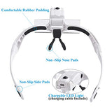 Beileshi Headband Magnifying Glasses with Rechargeable LED Lampstents and Headband Interchangeable Magnifier 5 Magnification of Lenses: 1.0X 1.5X 2.0X 2.5X 3.5X