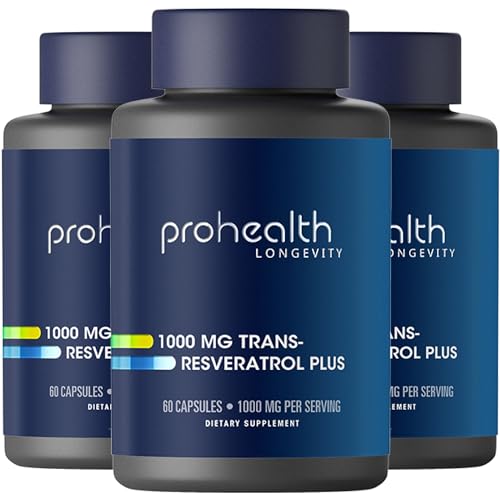 ProHealth 1,000 mg Trans-Resveratrol. 99.5% Pure, 15X Better Absorption from 420mg Polyphenol Complex (Quercetin, Red Wine & Green Tea, BioPerine) (1000mg Per 2-Capsule Serving) (60 Capsules) 3 Pack