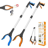 REWKCY 32" Grabber Reacher Tool, 2-Pack Foldable Reacher Grabber Pickup Tool with 360° Rotating Jaw & Magnet, Trash Picker Upper Grabber, Lightweight Grabbers for Seniors Heavy Duty