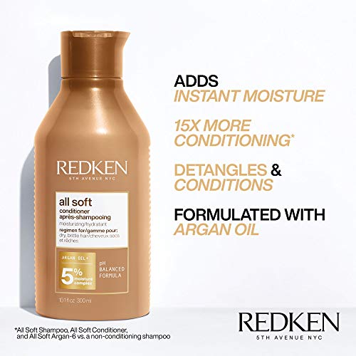 Redken All Soft Shampoo, Conditioner and Heavy Cream Treatment | For Dry / Brittle Hair | Moisturizes & Provides Intense Softness | With Argan Oil