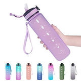 EYQ 32 oz Water Bottle with Time Marker, Carry Strap, Leak-Proof Tritan BPA-Free, Ensure You Drink Enough Water for Fitness, Gym, Camping, Outdoor Sports (Light Purple)