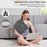 JKMAX Weighted Heating Pad XXL - 3.5lb Large Heating Pads for Back Pain Relief with 10 Heating Settings｜6 Auto Shut Off - Fast Heat Dry & Moist Therapy Options 20x24 Heat Pad Washable (Grey)