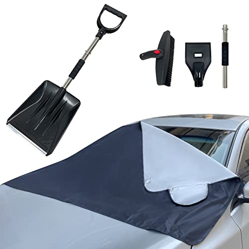 Sutekus Snow Brush Kit Includes Snow Shovel, Ice Scraper, Snow Brush and Car Windshield Snow Cover for Auto Cars SUV Trucks (Silver)