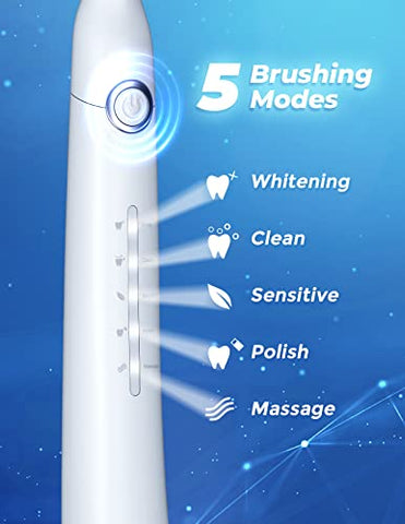 TEETHEORY Electric Toothbrush for Adults with 8 Brush Heads, Sonic Electric Toothbrush with 40000 VPM Deep Clean 5 Modes, Rechargeable Toothbrushes Last 30 Days (White)