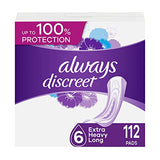 Always Discreet Adult Incontinence Pads for Women and Postpartum Pads, Extra Heavy Long, up to 100% Bladder Leak Protection, 112 Count