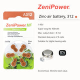 Zenipower Hearing Aid Batteries, Size 312 (60 Batteries)