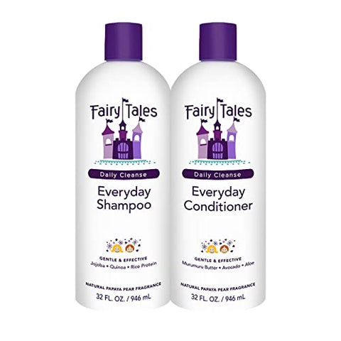 Fairy Tales Daily Cleanse Everyday Kids Shampoo + Conditioner set - Gentle Natural Defining Shampoo and Conditioner, Tangle Free, Moisturizing and Hydrating Formula, Paraben Free - 32 oz Shampoo and 32 oz Conditioner