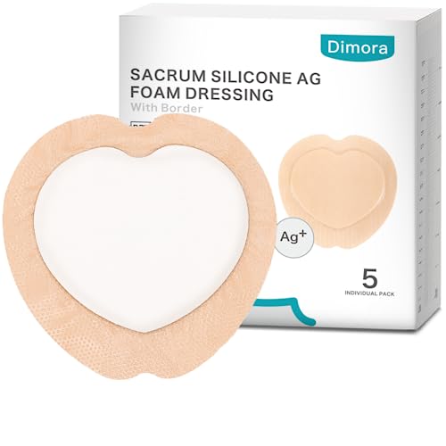 Dimora Ag Silver Sacrum Foam Wound Dressing Bandages Silicone Adhesive Border 7"x7" Waterproof Sacral Pads Absorbent Breathable Bed Sore Pressure Dressing