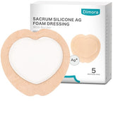 Dimora Ag Silver Sacrum Foam Wound Dressing Bandages Silicone Adhesive Border 7"x7" Waterproof Sacral Pads Absorbent Breathable Bed Sore Pressure Dressing