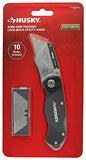 Husky 21113 Folding Sure-Grip Lock Back Utility Knife w/ 10 Disposable Blades Included (Colors Vary)