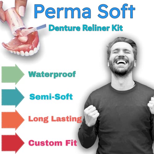 Perma Soft Denture Reliner Kit - Relines 2 Denture Plates - Semi Soft DIY Denture Liner for Upper and Lower