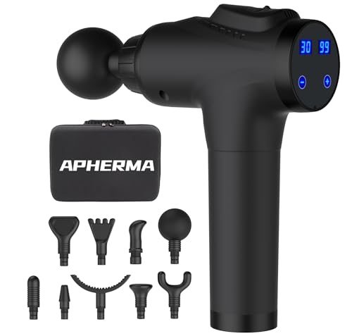 APHERMA Massage Gun, Muscle Massage Gun for Athletes Handheld Electric Deep Tissue Back Massager, Percussion Massage Device for Pain Relief with 30 Speed Levels 9 Heads