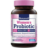 Bonawell Probiotics for Women 100B, with Organic Prebiotic, Cranberry for Feminine Health, Digestion & Immunity, Shelf-Stable, Delayed-Release, 30 Veggie Caps