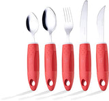 Special Supplies Adaptive Utensils (5-Piece Kitchen Set) Wide, Non-Weighted, Non-Slip Handles for Hand Tremors, Arthritis, Parkinson’s or Elderly Use (Red)