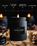 Scented Candles for Men | Vintage Leather Scented Candle | Winter Candle, Soy Candles, Masculine Candle, Long Burning Scented Candles, Wood Wicked Candles | Aromatherapy Candle in Black Jar