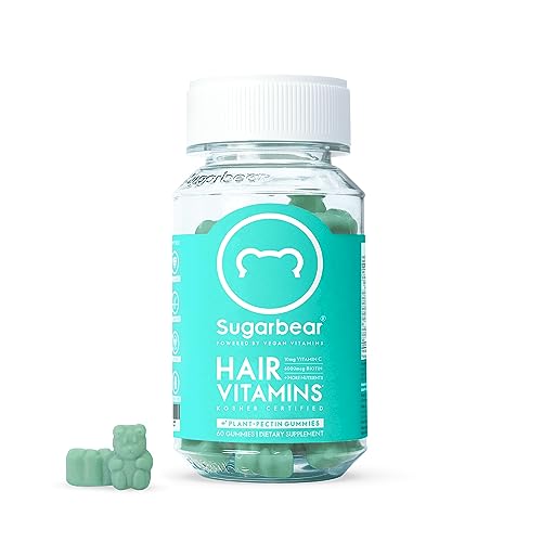 Sugarbear Hair Vitamins Extra Strength Biotin 6000mcg, Vitamin C, E, Coconut Oil, Zinc, Folic Acid, Inositol - Vegan Gummies for Luscious Hair and Nails - Supplement for Women & Men (1 Month Supply)