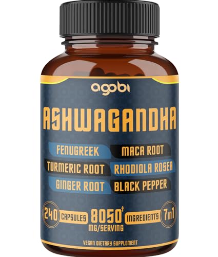 240 Capsules - 8 Month Supply - 7in1 Ashwagandha 8050mg - Combined with Fenugreek, Maca, Turmeric, Rhodiola, Ginger, and Black Pepper - Mood, Strength, Spirit and Energy Support Supplement