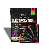 Enhanced Powder Stick Packs (Cherry Limeade- 20 Packets) Sugar Free + BCAA B-Vitamins & Real Salt® - Keto Electrolytes, Hydration Powder w Potassium, Sodium, Zinc, Magnesium Hydration & Recovery